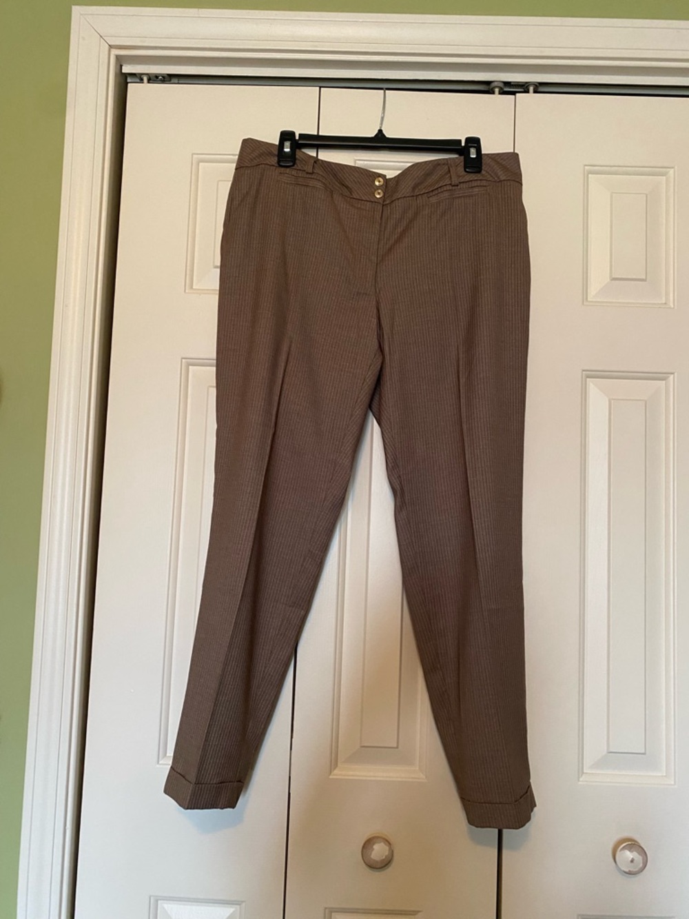 White House Black Market Brown with tan Pinstripe Trousers